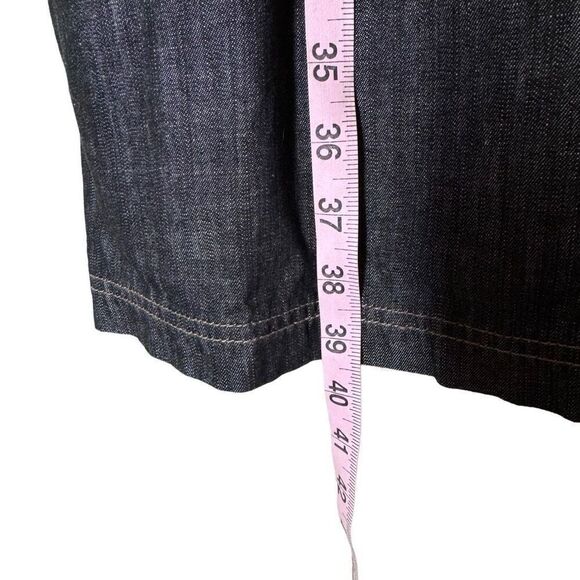 Boden Denim Shirt Dress in Black Wash Red Velvet Trim Half Button Front 8R - Picture 7 of 13